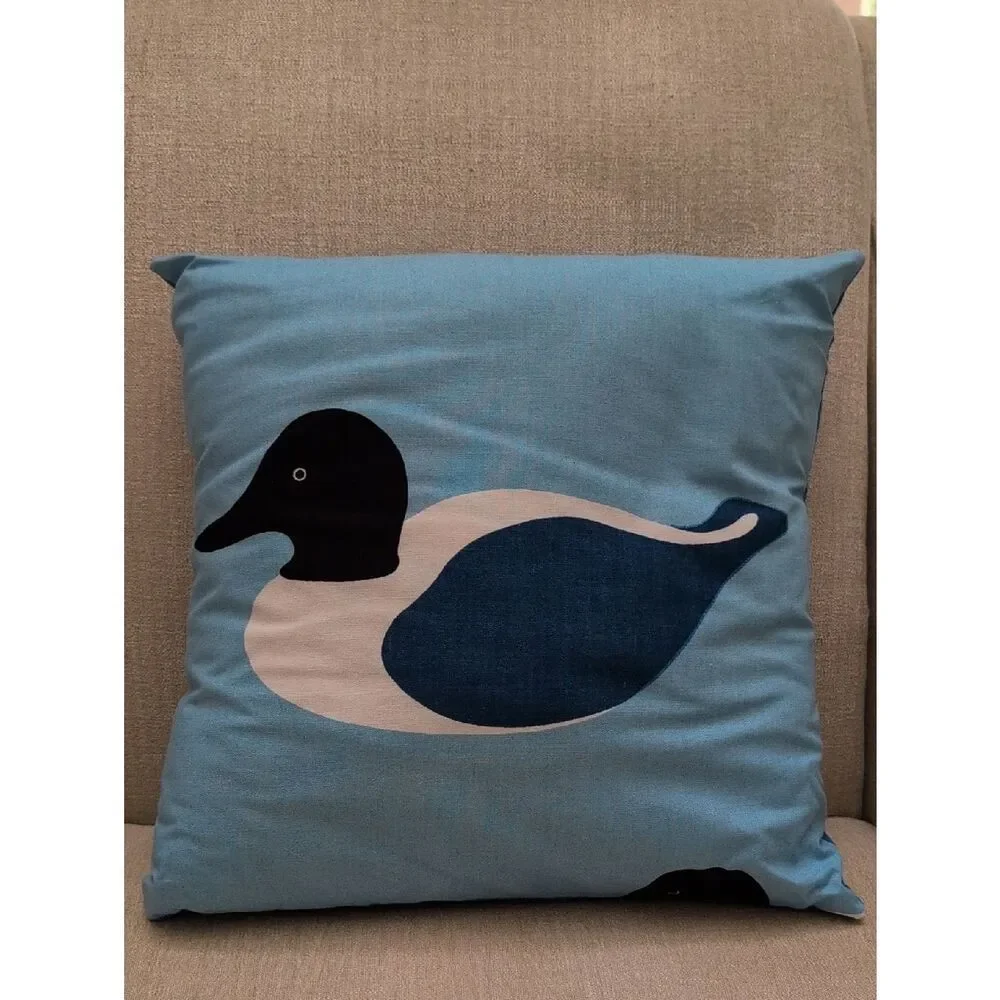 Handmade Blue Duck Graphic Throw Pillow